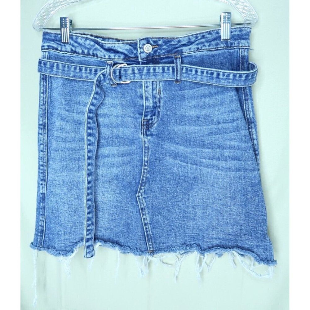 l&M Black Label High Rise Belted Frayed Raw Hem Denim Jean Skirt Size Large